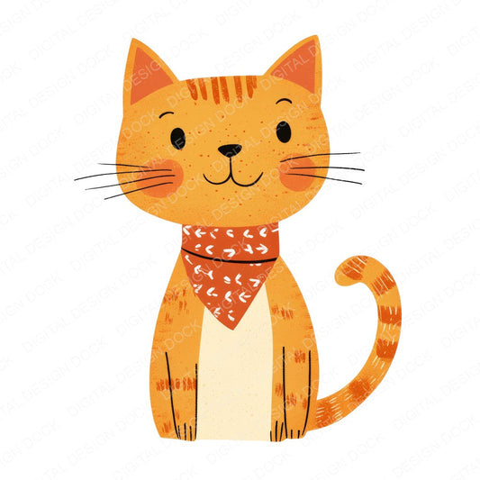 Minimal Ginger Cat Character fussy cut sheet in US Letter format showing all 12 designs on one printable page