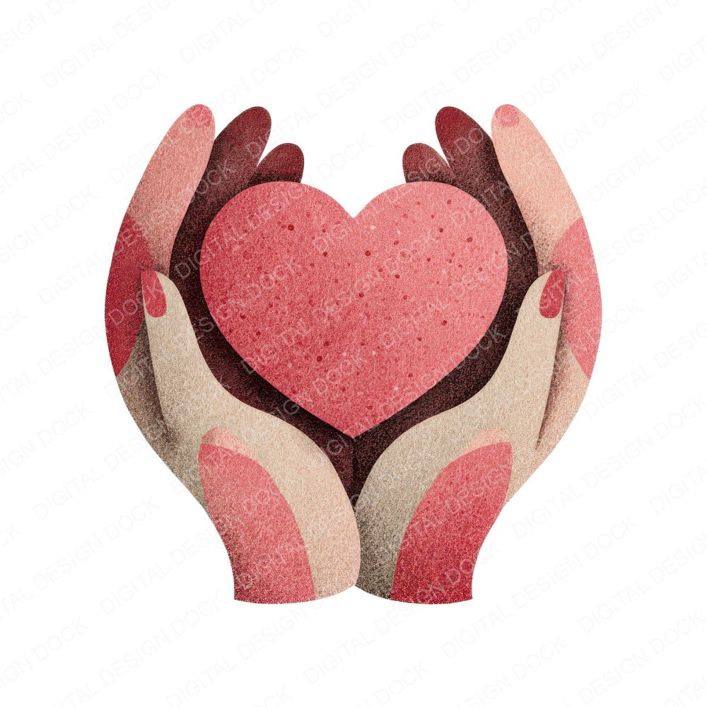 Minimal Hands Holding Heart fussy cut sheet in US Letter format showing all 12 designs on one printable page