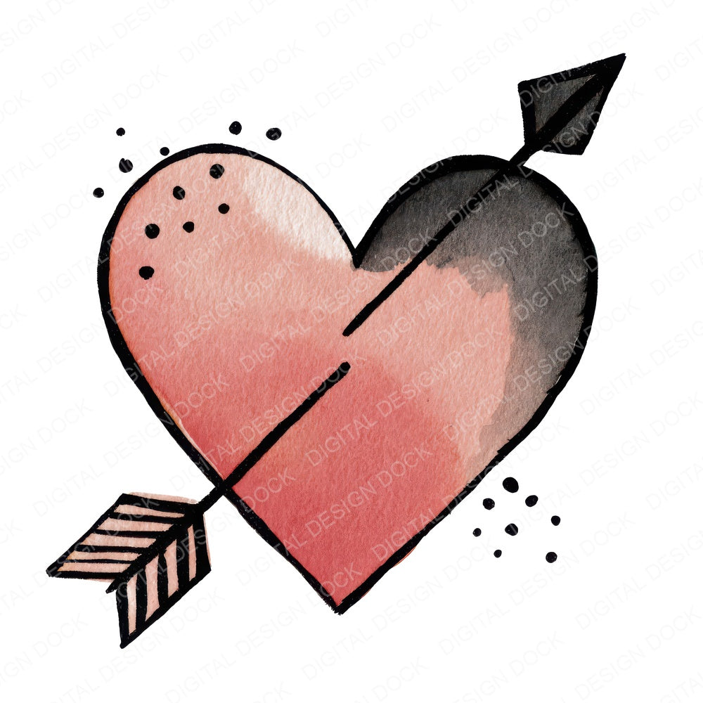 Minimal Heart With Arrow fussy cut sheet in US Letter format showing all 12 designs on one printable page