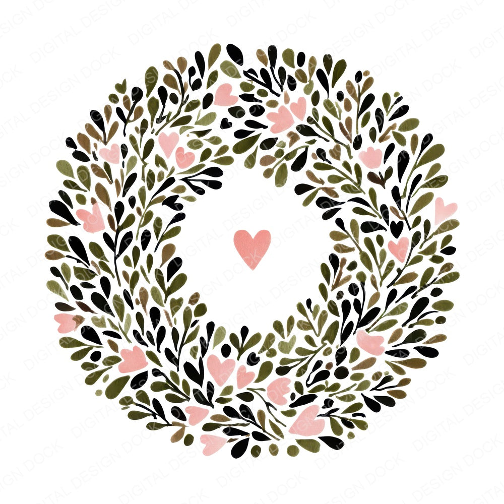 Minimal Heart Wreath Circle Clipart Set (DDD008301)