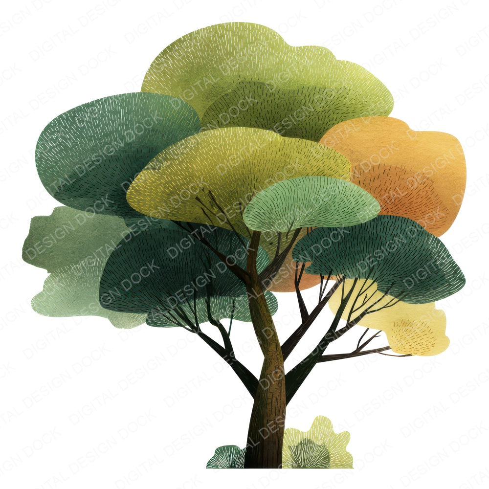 Minimal Oak Tree fussy cut sheet in US Letter format showing all 12 designs on one printable page