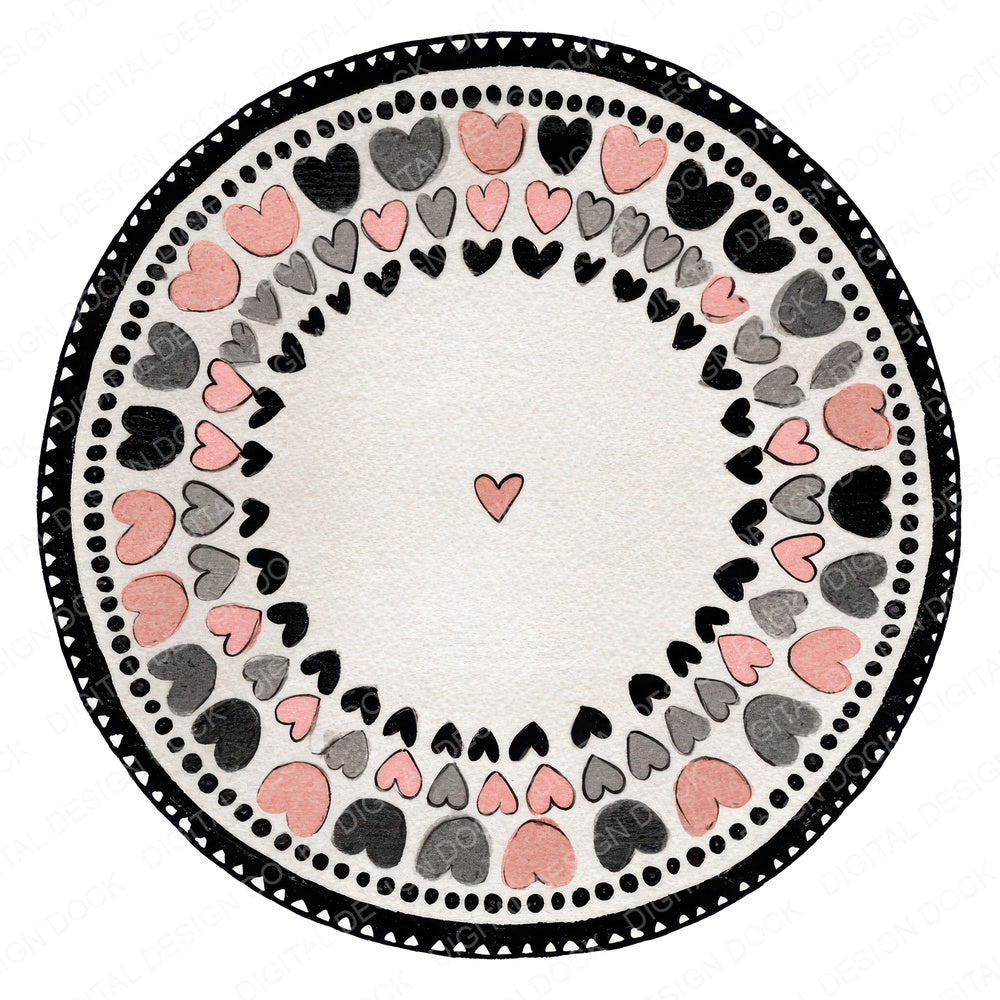 Minimal Pattern Heart Circle fussy cut sheet in US Letter format showing all 12 designs on one printable page