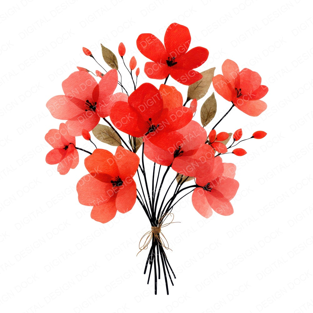 Minimal Red Flower Bouquet fussy cut sheet in US Letter format showing all 12 designs on one printable page