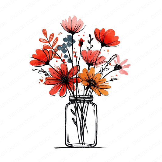 Minimal Rouge Wildflowers in Jar Clipart Set (DDD008693)