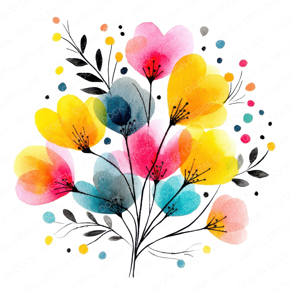 Minimal Wildflower Cluster fussy cut sheet in US Letter format showing all 12 designs on one printable page