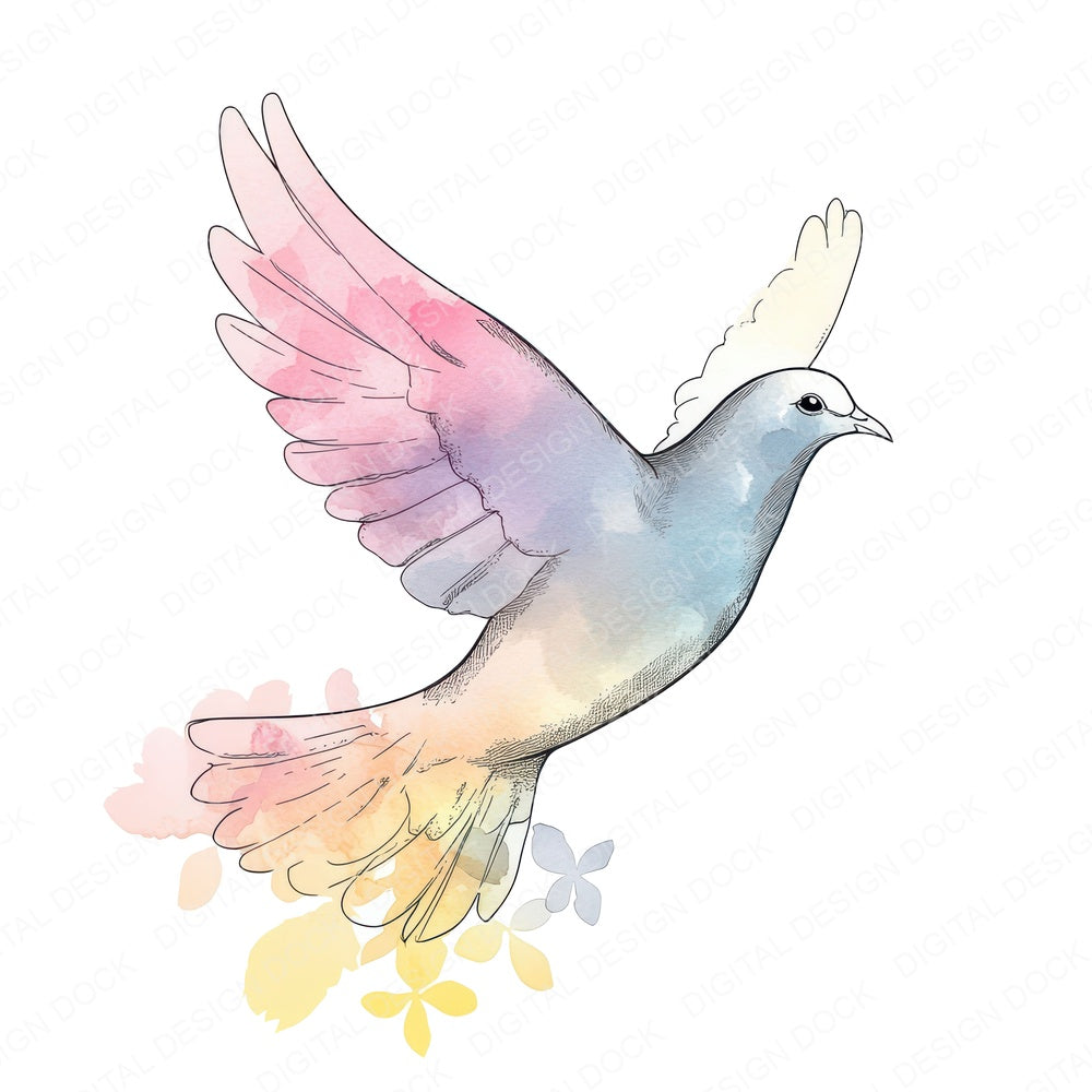 Minimalist Dove with Florals fussy cut sheet in US Letter format showing all 12 designs on one printable page