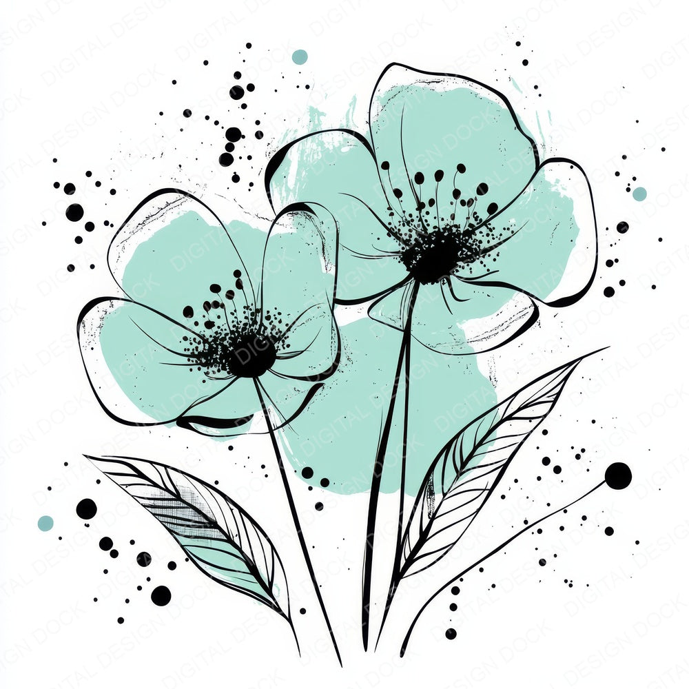 Mint Abstract Flowers fussy cut sheet in US Letter format showing all 12 designs on one printable page
