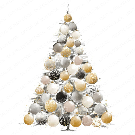 Modern Metallic Christmas Tree fussy cut sheet in US Letter format showing all 12 designs on one printable page