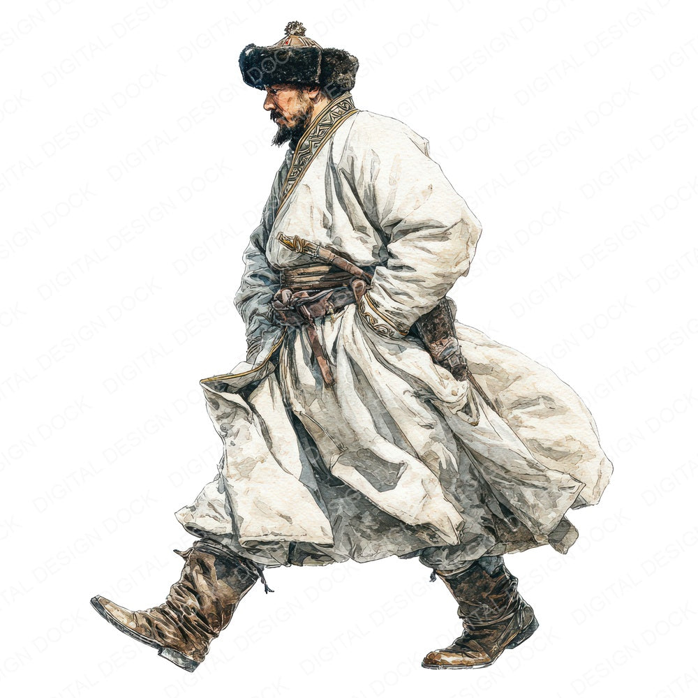 Mongolian Horseman Illustration Clipart Set (DDD012256)