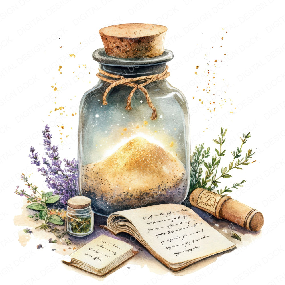 Moon Dust Spell Jar fussy cut sheet in US Letter format showing all 12 designs on one printable page