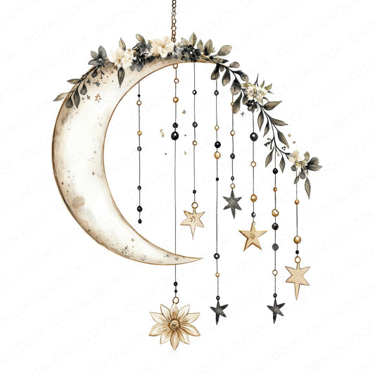 Moon Mobile with Florals fussy cut sheet in US Letter format showing all 12 designs on one printable page