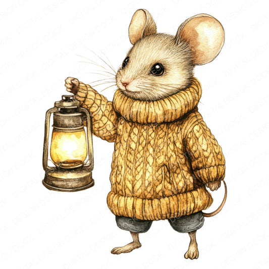 Mouse with Lantern fussy cut sheet in US Letter format showing all 12 designs on one printable page
