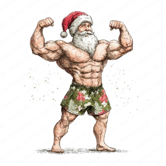Muscle Man Father Christmas fussy cut sheet in US Letter format showing all 12 designs on one printable page