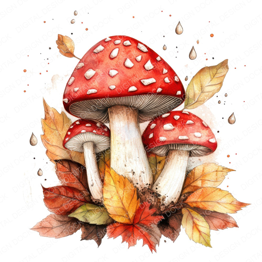 Mushroom Cluster with Leaves fussy cut sheet in US Letter format showing all 12 designs on one printable page