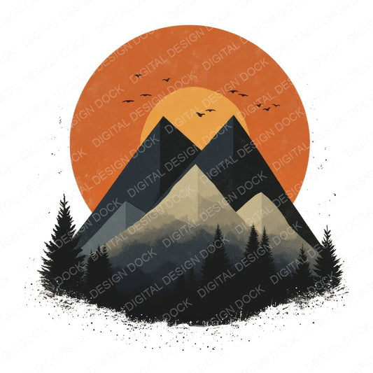 Muted Mountain Landscape fussy cut sheet in US Letter format showing all 12 designs on one printable page