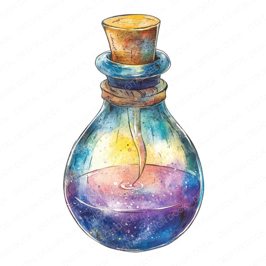 Mysterious Potion Bottle fussy cut sheet in US Letter format showing all 12 designs on one printable page