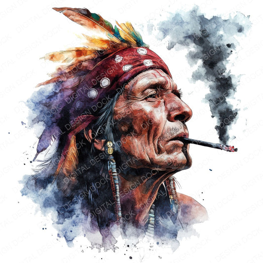 Native Indian Man Smoking fussy cut sheet in US Letter format showing all 12 designs on one printable page
