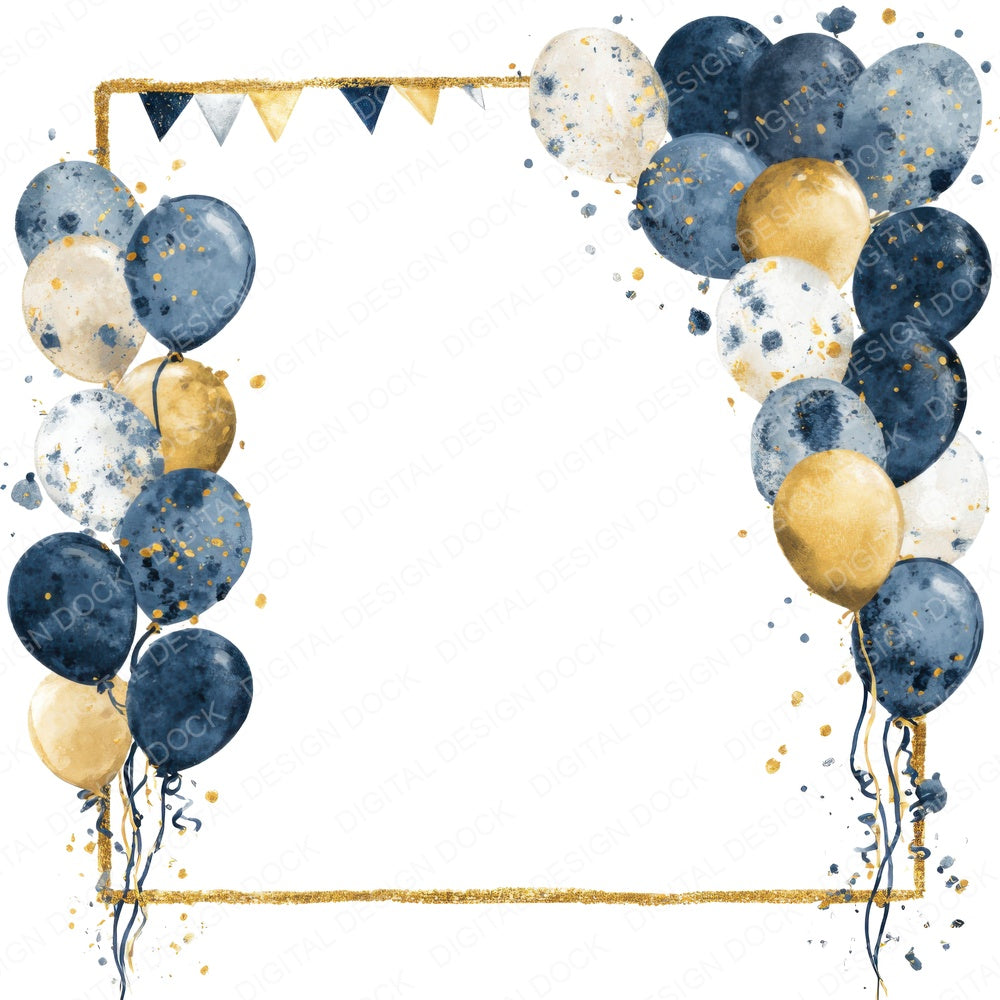 Navy Gold Balloon Frame fussy cut sheet in US Letter format showing all 12 designs on one printable page