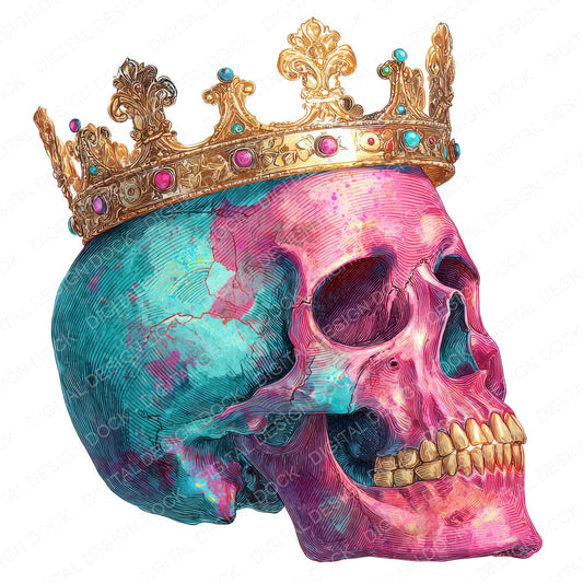 Neon Skull Crown fussy cut sheet in US Letter format showing all 12 designs on one printable page