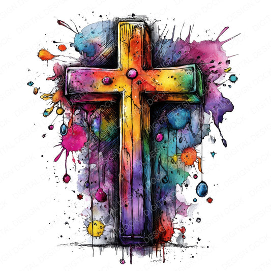 Neon Watercolour Cross fussy cut sheet in US Letter format showing all 12 designs on one printable page