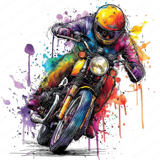 Neon Watercolour Motorbike fussy cut sheet in US Letter format showing all 12 designs on one printable page