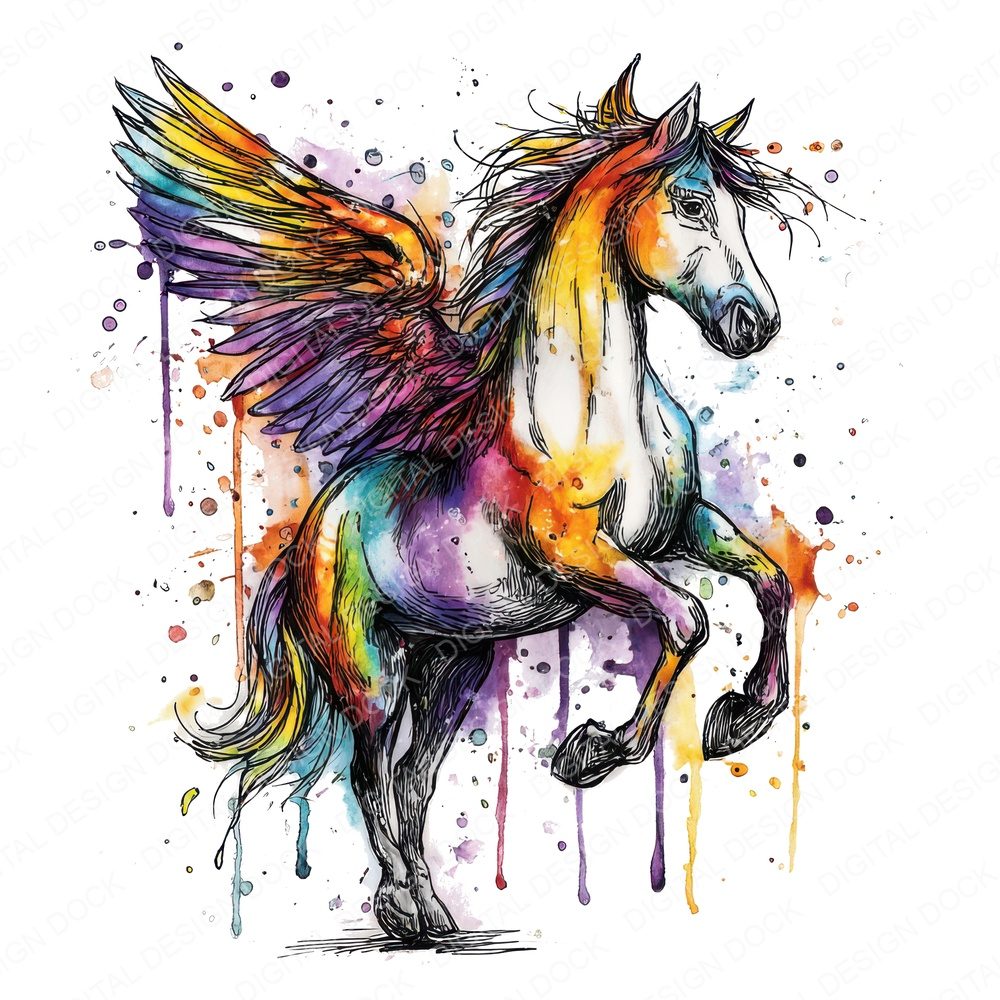 Neon Watercolour Pegasus Clipart Set (DDD006164)