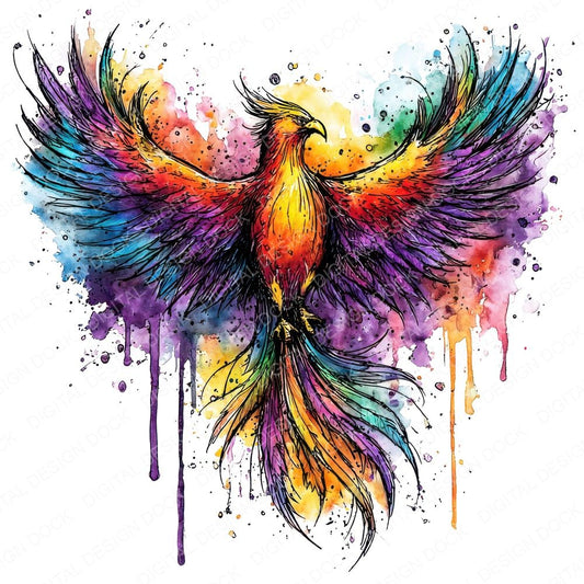 Neon Watercolour Phoenix Clipart Set (DDD006165)