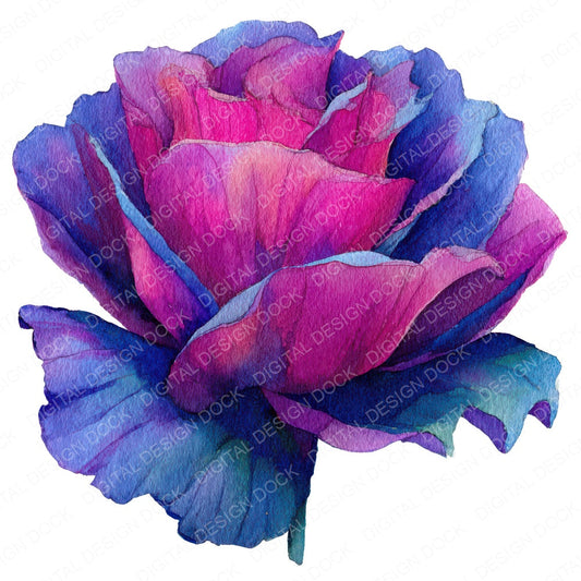 Neon Watercolour Rose fussy cut sheet in US Letter format showing all 12 designs on one printable page