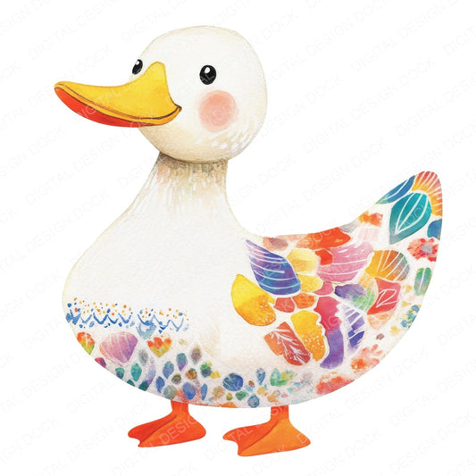 Nursery Watercolour Duck fussy cut sheet in US Letter format showing all 12 designs on one printable page