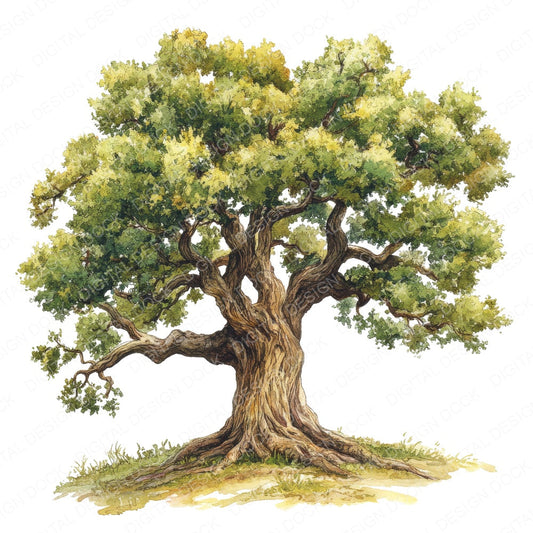 Old Oak Tree Vintage Illustration fussy cut sheet in US Letter format showing all 12 designs on one printable page