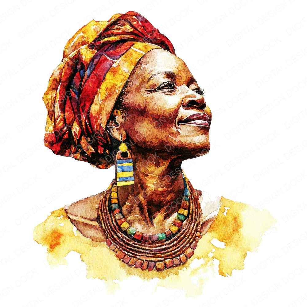 Older African Woman fussy cut sheet in US Letter format showing all 12 designs on one printable page