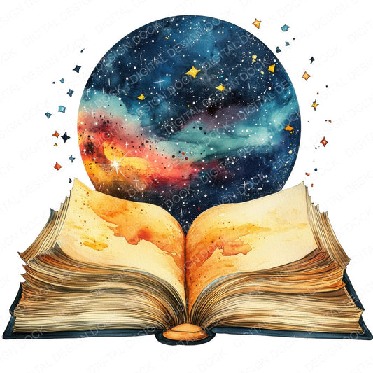 Open Book Fantasy Space fussy cut sheet in US Letter format showing all 12 designs on one printable page