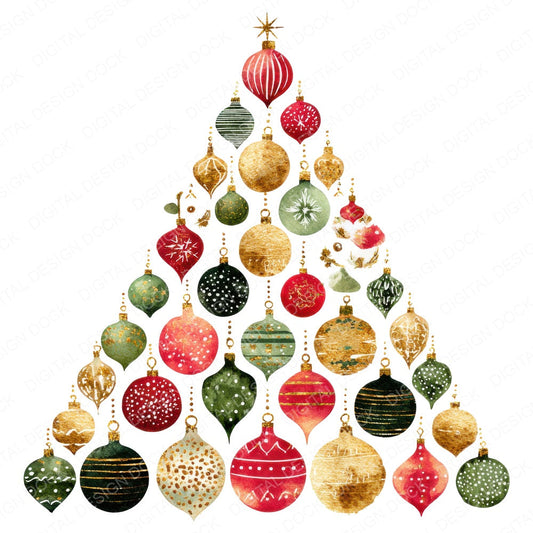 Ornament Christmas Tree fussy cut sheet in US Letter format showing all 12 designs on one printable page