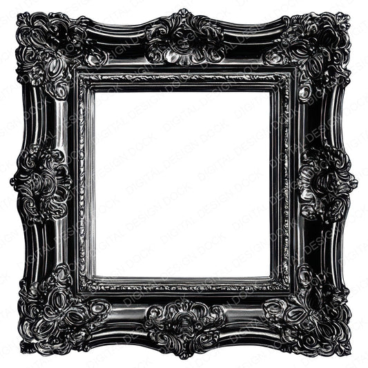Ornate Black Picture Frame fussy cut sheet in US Letter format showing all 12 designs on one printable page