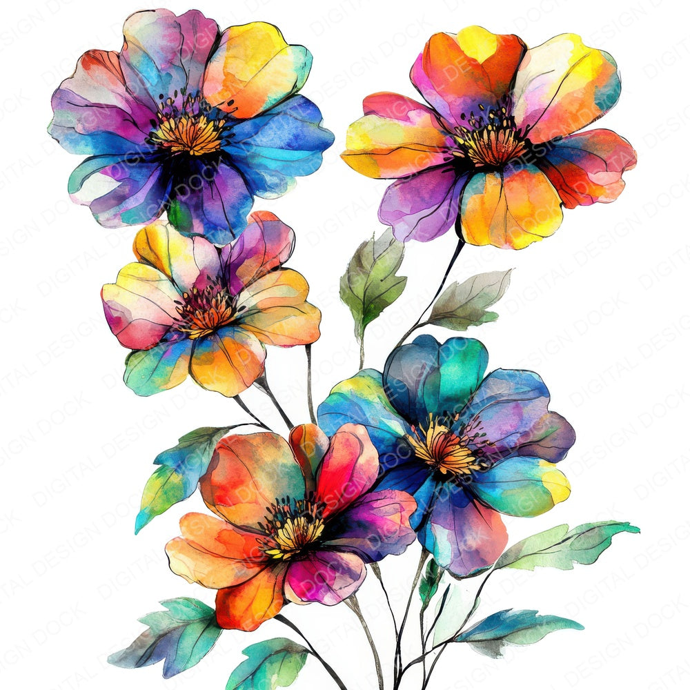 Oversized Abstract Flowers fussy cut sheet in US Letter format showing all 12 designs on one printable page