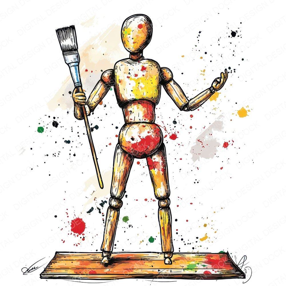 Painted Artist Mannequin fussy cut sheet in US Letter format showing all 12 designs on one printable page