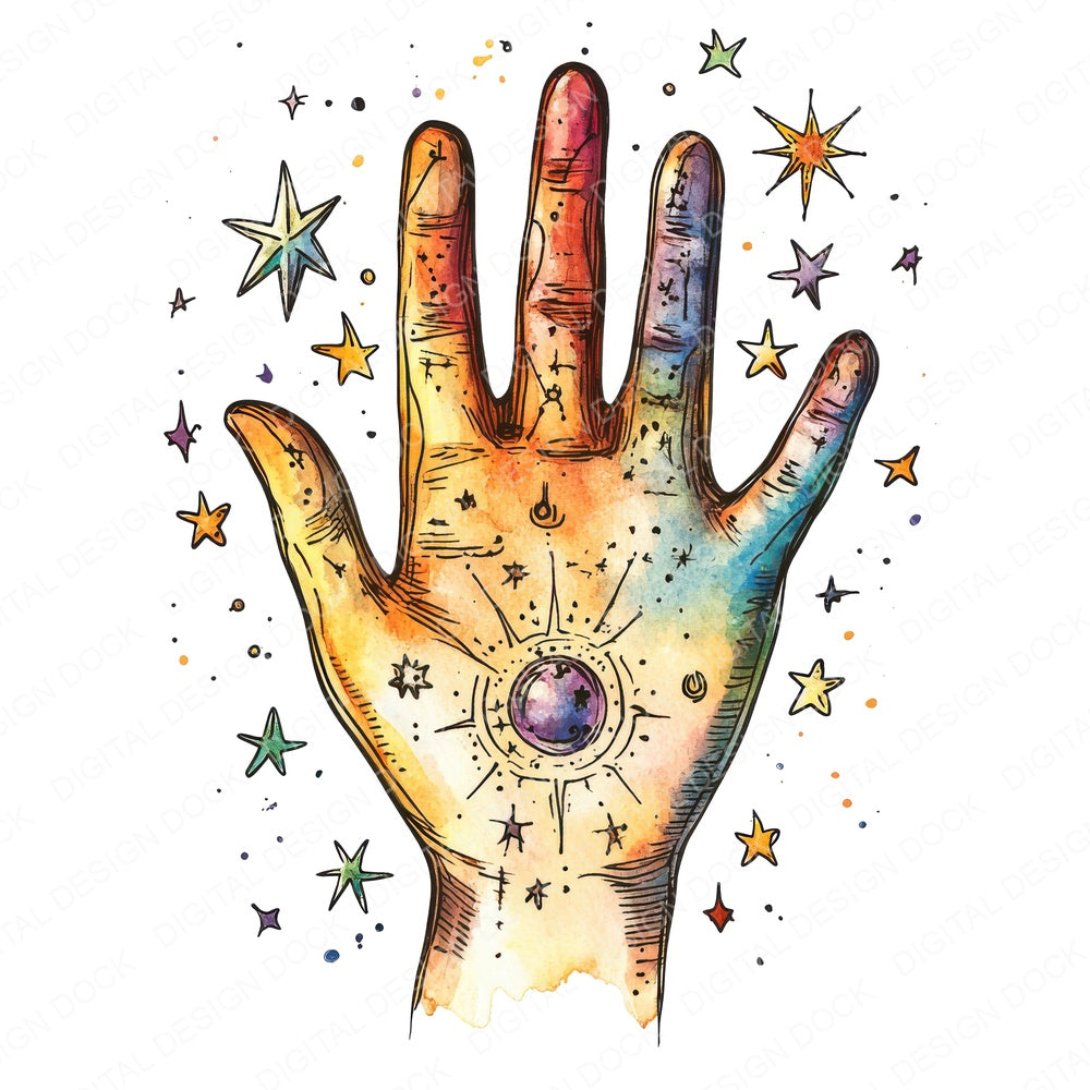 Palmistry Hand fussy cut sheet in US Letter format showing all 12 designs on one printable page