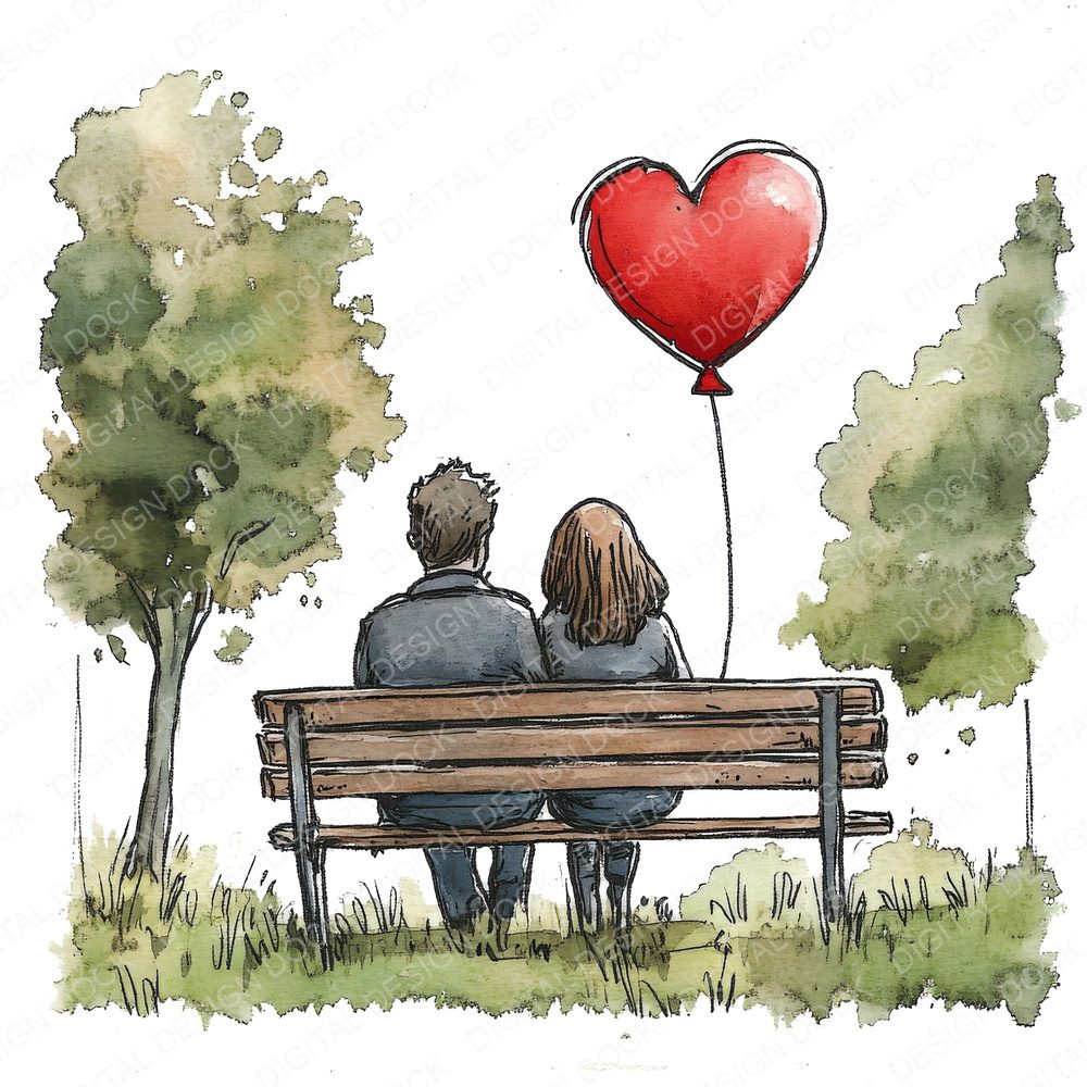 Park Bench Love Couple Clipart Set (DDD006245)