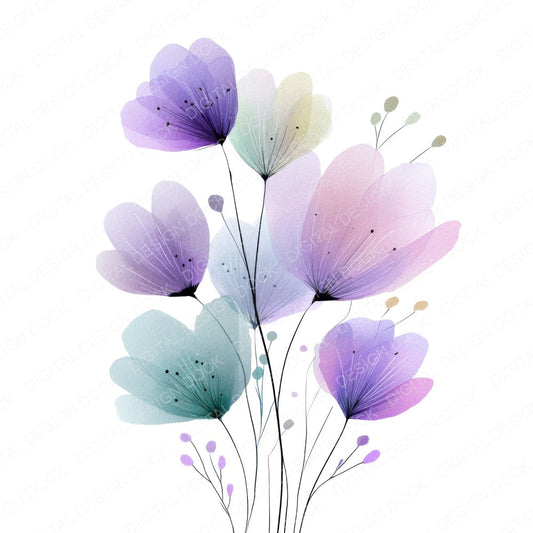 Pastel Abstract Wildflower Bouquet fussy cut sheet in US Letter format showing all 12 designs on one printable page