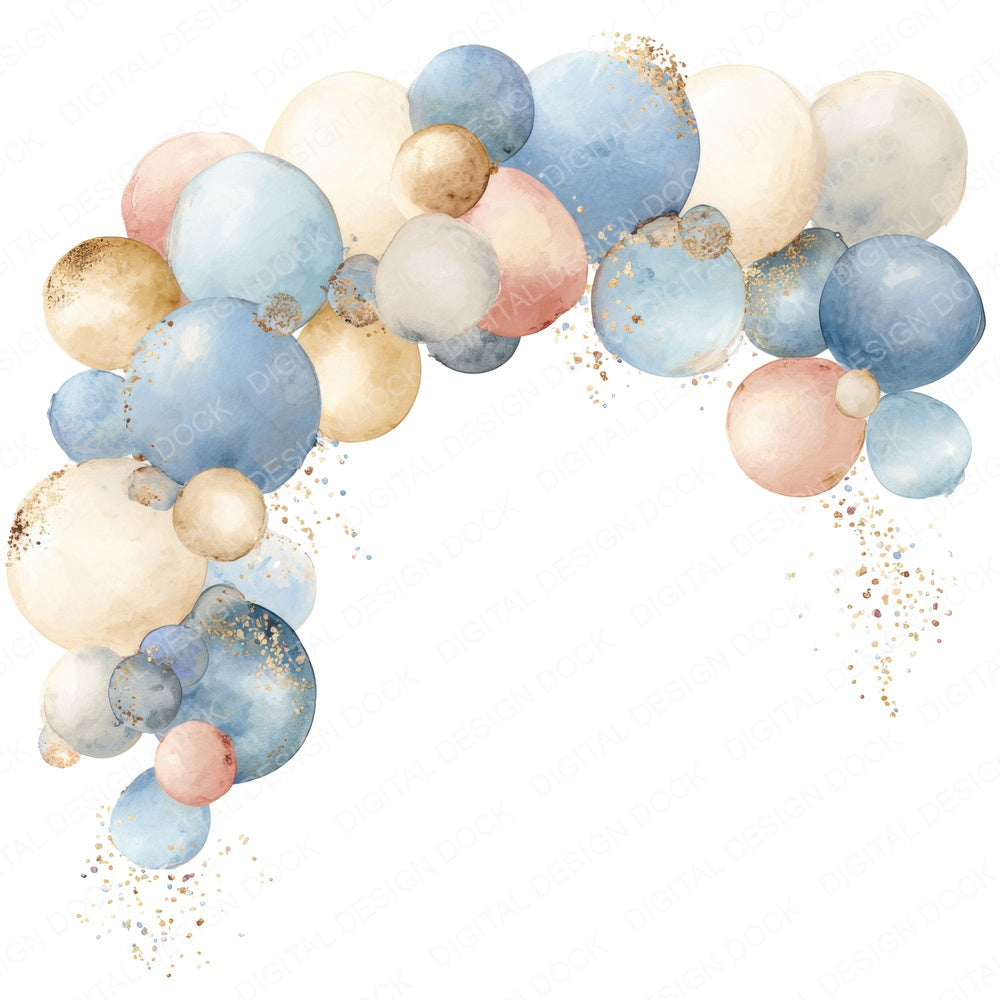Pastel Balloon Arch fussy cut sheet in US Letter format showing all 12 designs on one printable page
