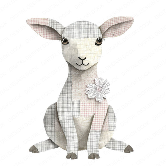 Pastel Gingham Lamb fussy cut sheet in US Letter format showing all 12 designs on one printable page
