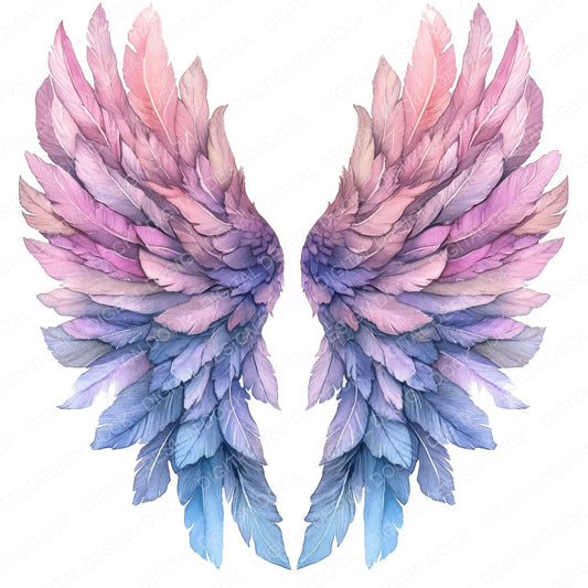 Pastel Ombre Angel Wings fussy cut sheet in US Letter format showing all 12 designs on one printable page