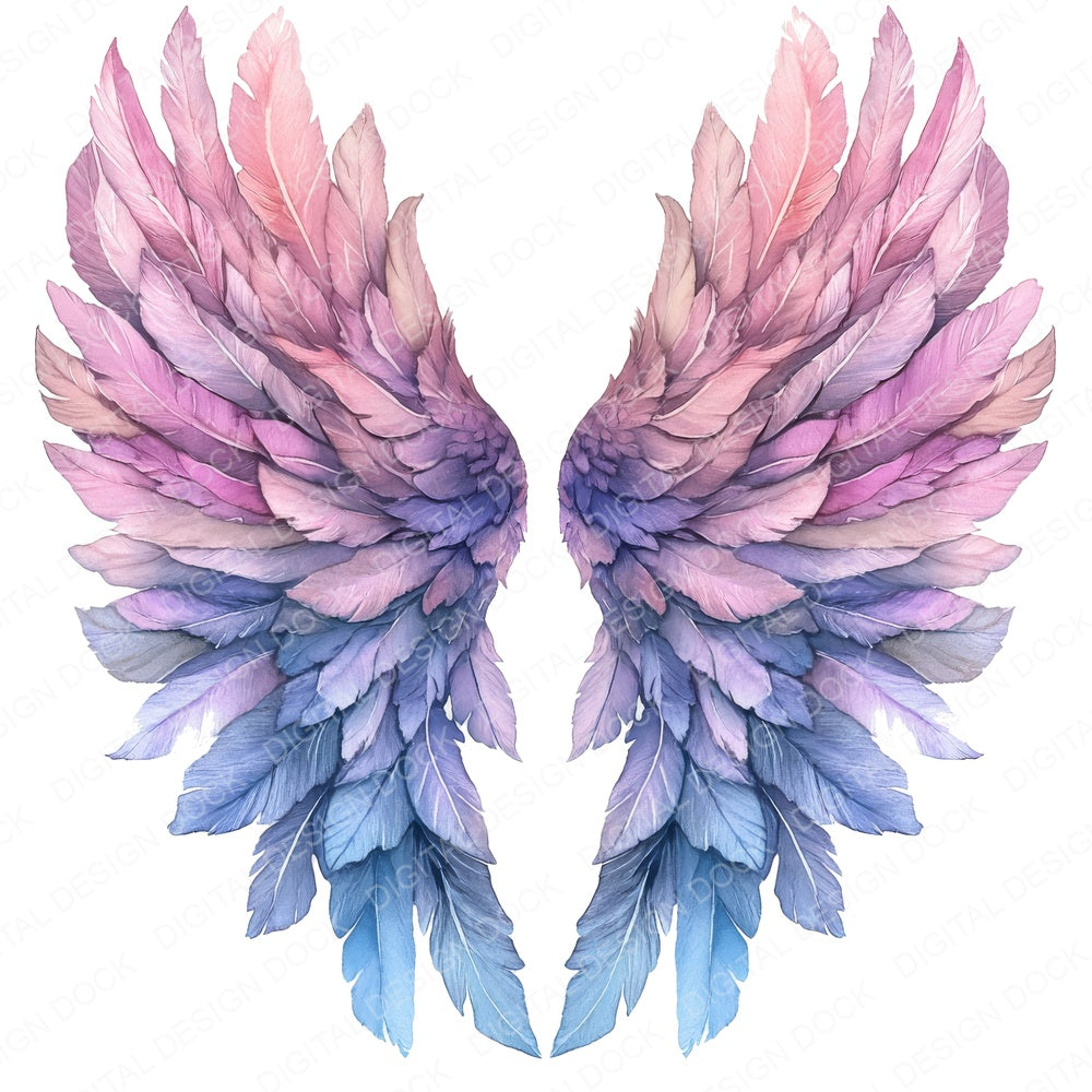 Pastel Ombre Angel Wings fussy cut sheet in US Letter format showing all 12 designs on one printable page