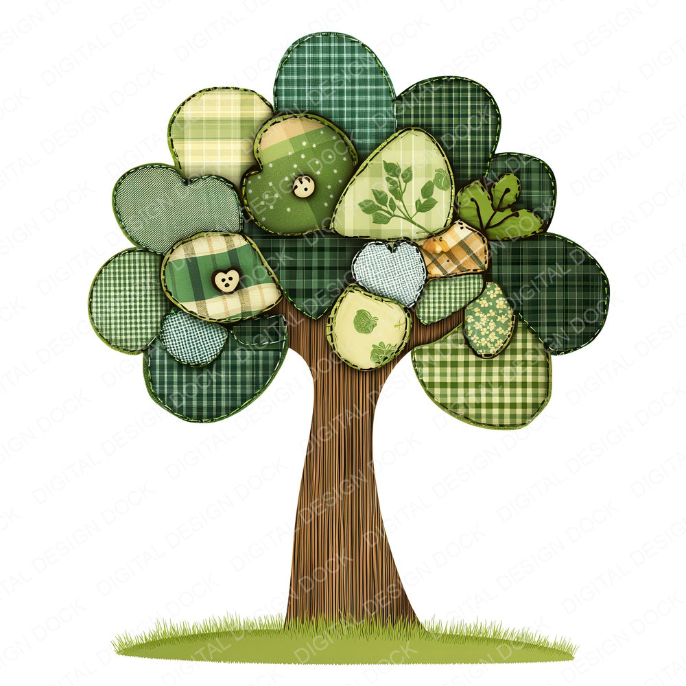Patch Tree with Button Leaf fussy cut sheet in A4 format showing all 12 designs on one printable page
