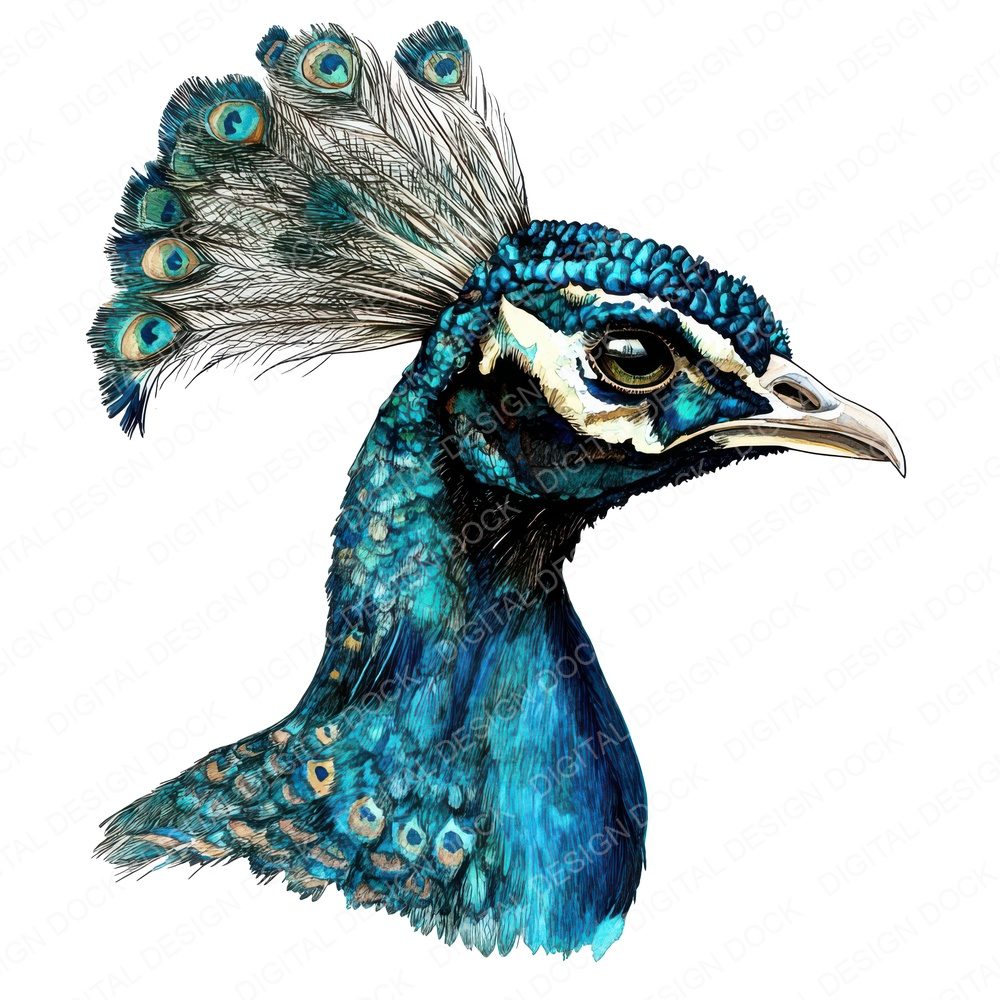 Peacock Head Profile Clipart Set (DDD006277)