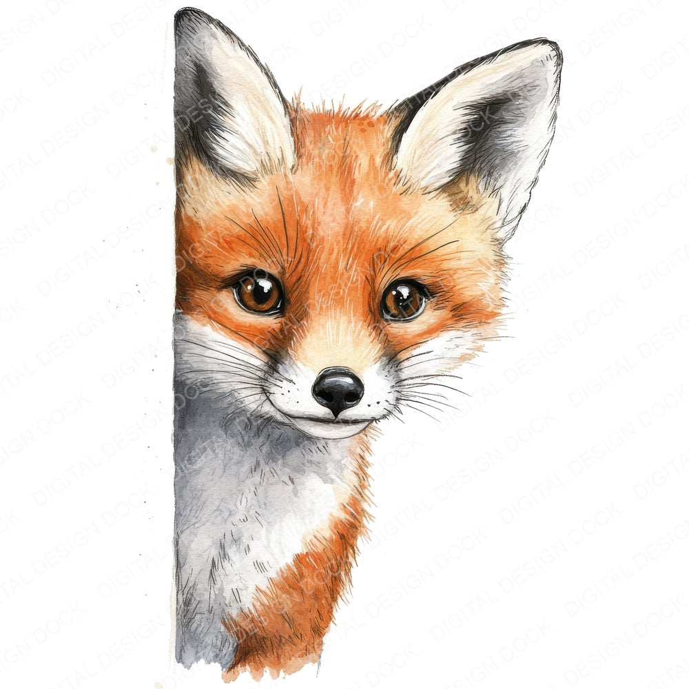Peeking Cute Fox fussy cut sheet in US Letter format showing all 12 designs on one printable page