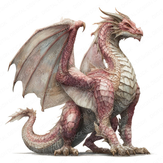 Perched Realistic Dragon fussy cut sheet in US Letter format showing all 12 designs on one printable page