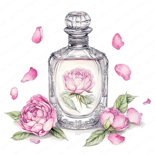 Perfume Bottle with Flowers Clipart Set (DDD006285)