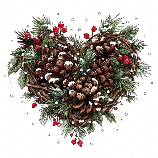 Pine Branch Christmas Heart fussy cut sheet in US Letter format showing all 12 designs on one printable page