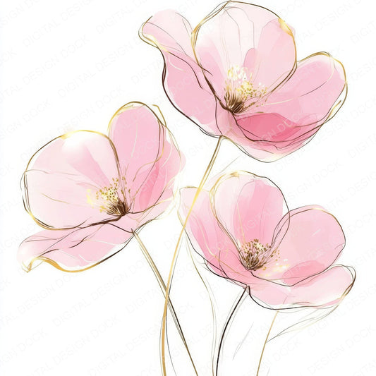 Pink and Gold Abstract Flowers fussy cut sheet in US Letter format showing all 12 designs on one printable page